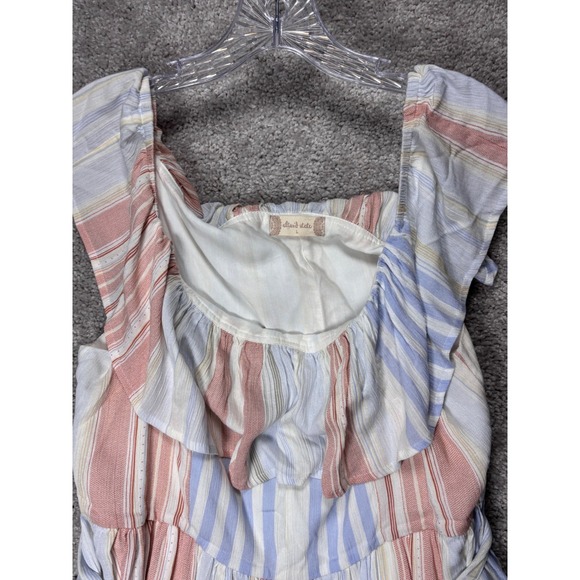 Altard State Striped Ruffle Cap Sleeve Tie Waist Romper Blue Pink AL-127A L - Picture 3 of 12